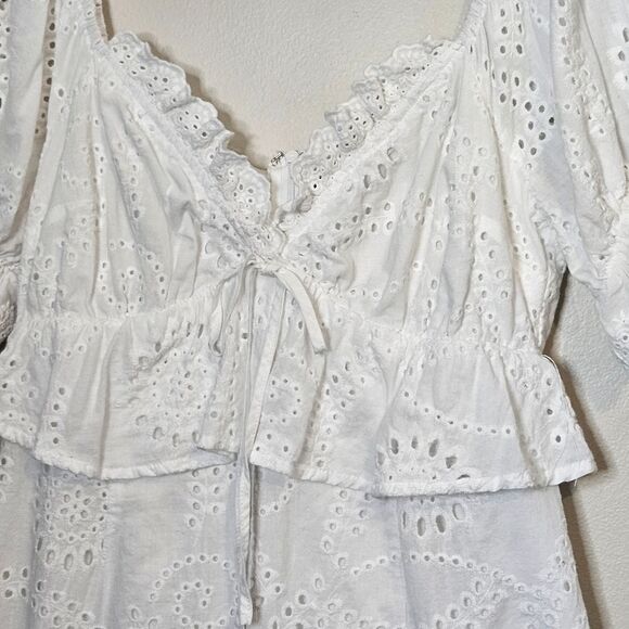 Lost + Wander White Eyelet Petals of the Sky Mini Dress Cotton Bridal Si… - Picture 6 of 12